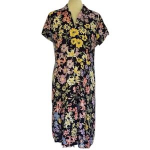 Croft & Barrow Short Sleeve Fit & Flare Multicolor Floral Midi Dress Women’s L